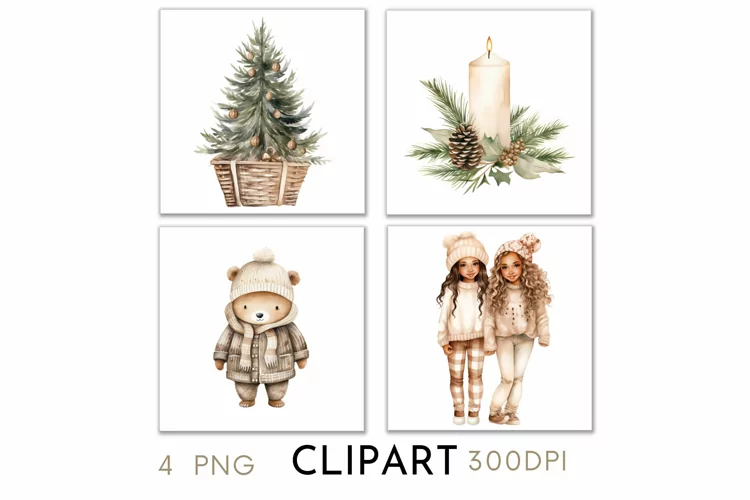 Rustic Christmas Illustrations Watercolor Clipart PNG