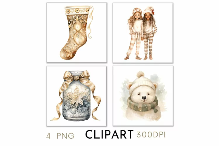 Rustic Christmas Illustrations Watercolor Clipart PNG