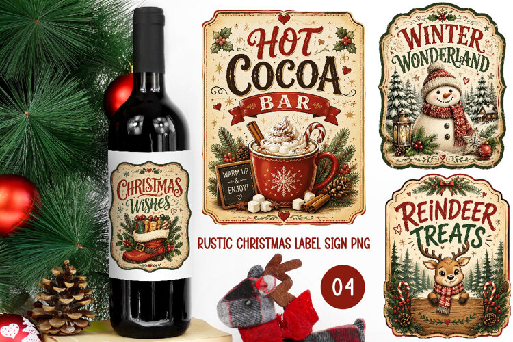 Rustic Christmas Label Sign PNG example image 1