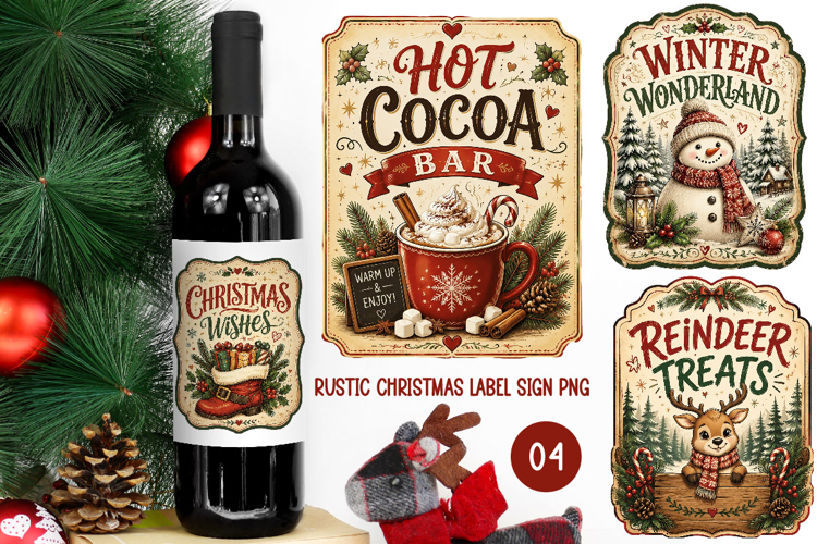 Rustic Christmas Label Sign PNG