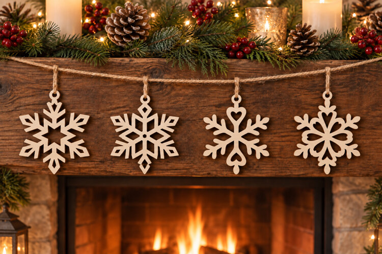 Heart & Crystal Snowflake SVG Ornament | Christmas Garland example image 1