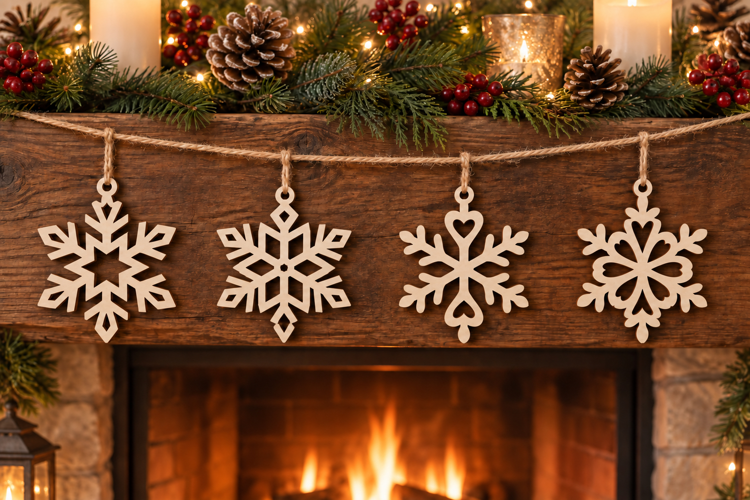 Heart & Crystal Snowflake SVG Ornament | Christmas Garland