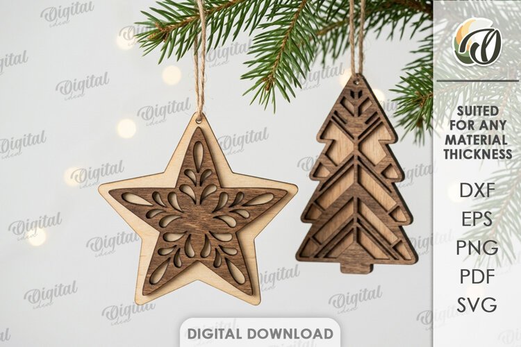 Rustic Christmas Ornaments Laser Cut. Christmas Decor SVG example image 1
