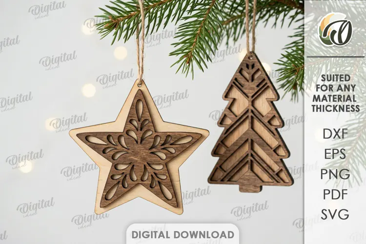 Rustic Christmas Ornaments Laser Cut. Christmas Decor SVG