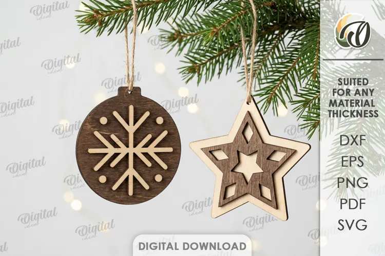 Rustic Christmas Ornaments Laser Cut. Christmas Decor SVG