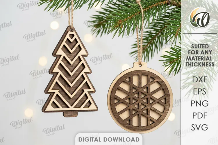 Rustic Christmas Ornaments Laser Cut. Christmas Decor SVG