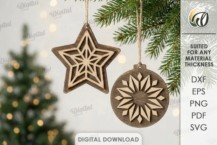 Rustic Christmas Ornaments Laser Cut. Christmas Decor SVG