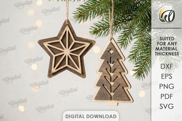 Rustic Christmas Ornaments Laser Cut. Christmas Decor SVG example image 1