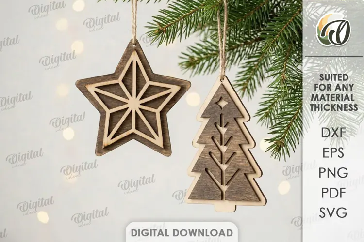 Rustic Christmas Ornaments Laser Cut. Christmas Decor SVG