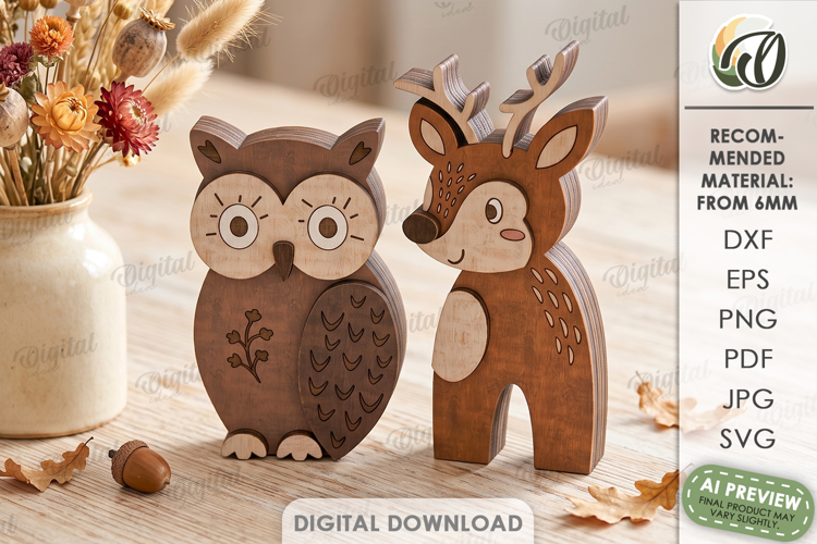 Rustic Owl and Deer Stands Laser Cut. Stand Decor SVG
