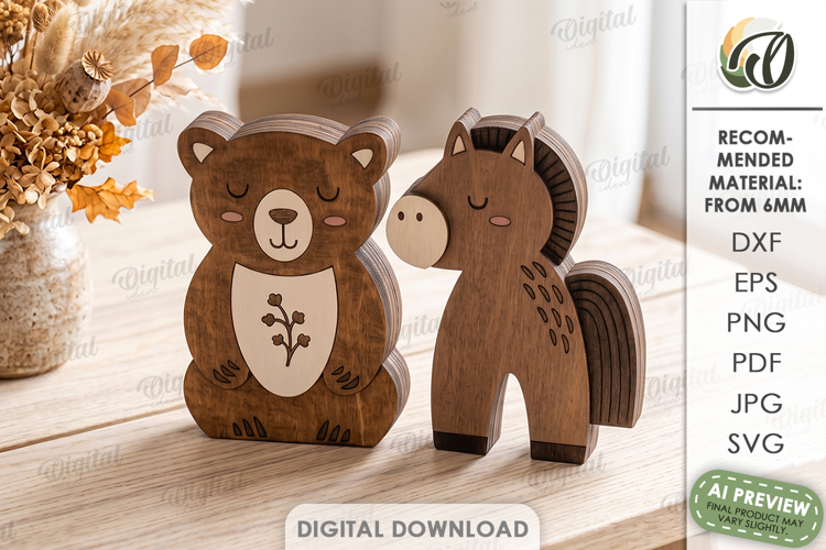 Rustic Bear and Horse Stands Laser Cut. Stand Decor SVG