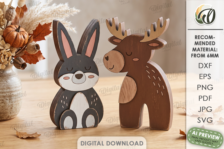 Rustic Bunny and Moose Stands Laser Cut. Stand Decor SVG