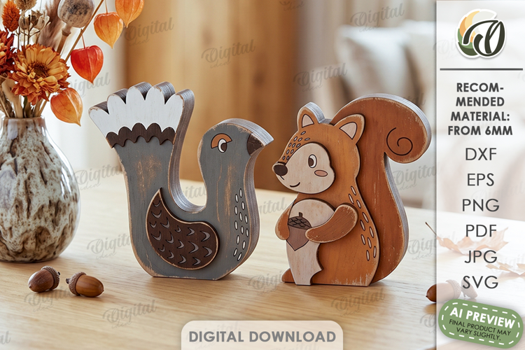 Rustic Bird and Squirrel Stands Laser Cut. Stand Decor SVG