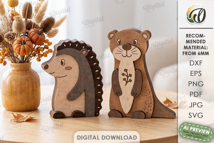 Rustic Hedgehog and Otter Stands Laser Cut. Stand Decor SVG