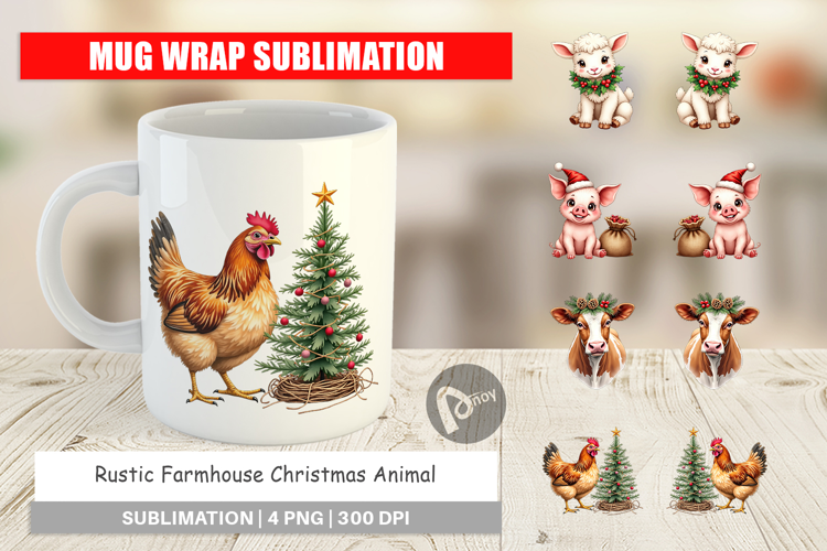 Rustic Farmhouse Animals Mug Wrap