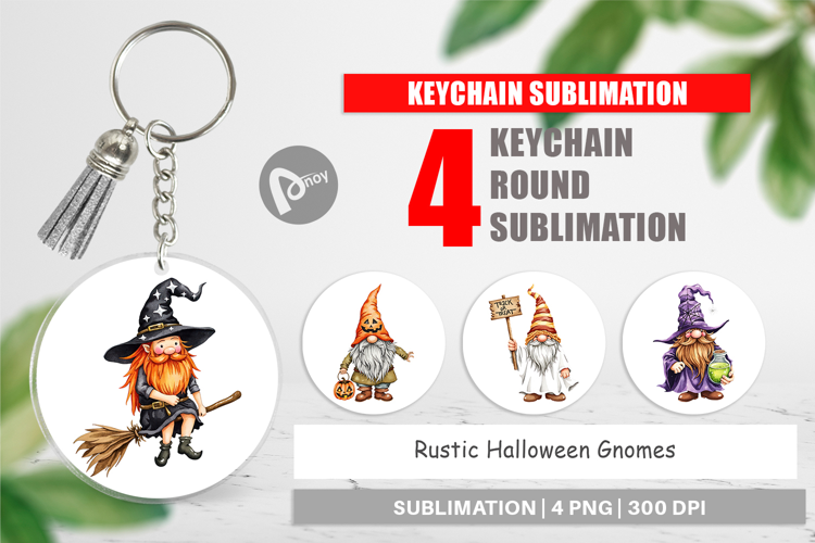 Keychain Rustic Halloween Gnomes