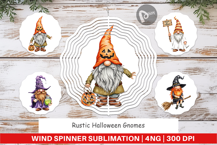 Wind Spinner Rustic Halloween Gnomes