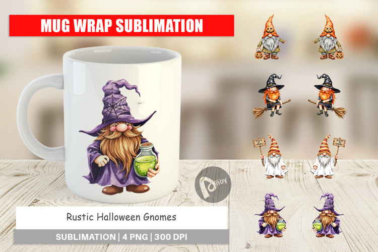 Mug Wrap Rustic Halloween Gnomes