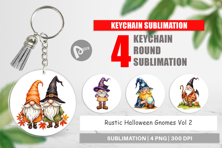 Keychain Rustic Halloween Gnomes