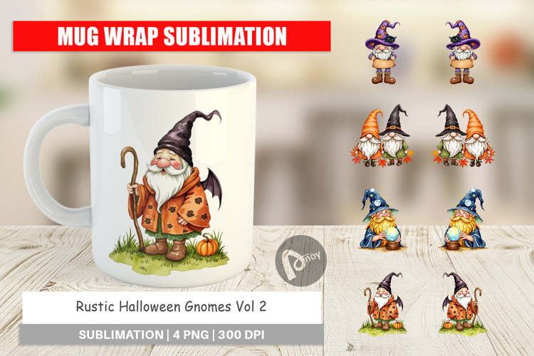 Mug Wrap Rustic Halloween Gnomes