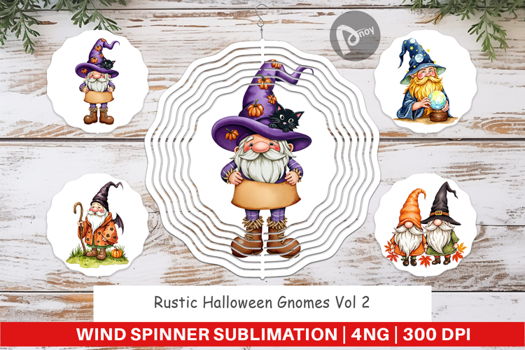 Wind Spinner Rustic Halloween Gnomes