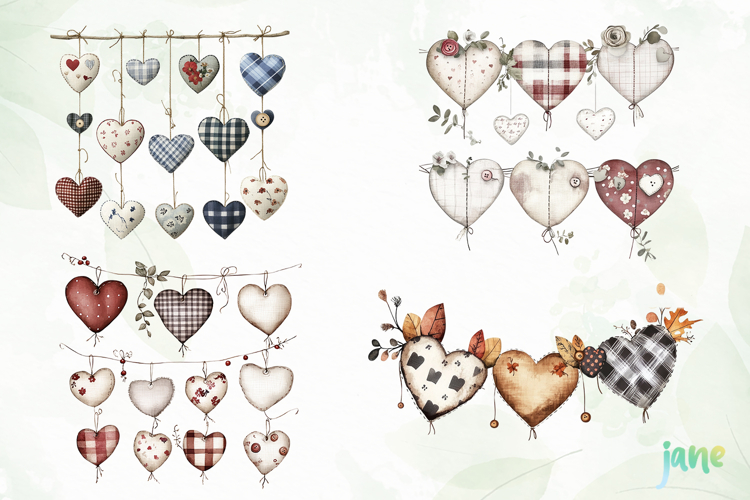Rustic Hanging Hearts Clipart PNG