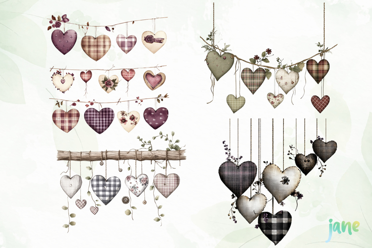 Rustic Hanging Hearts Clipart PNG