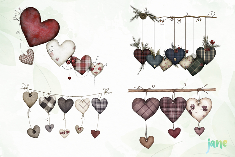 Rustic Hanging Hearts Clipart PNG