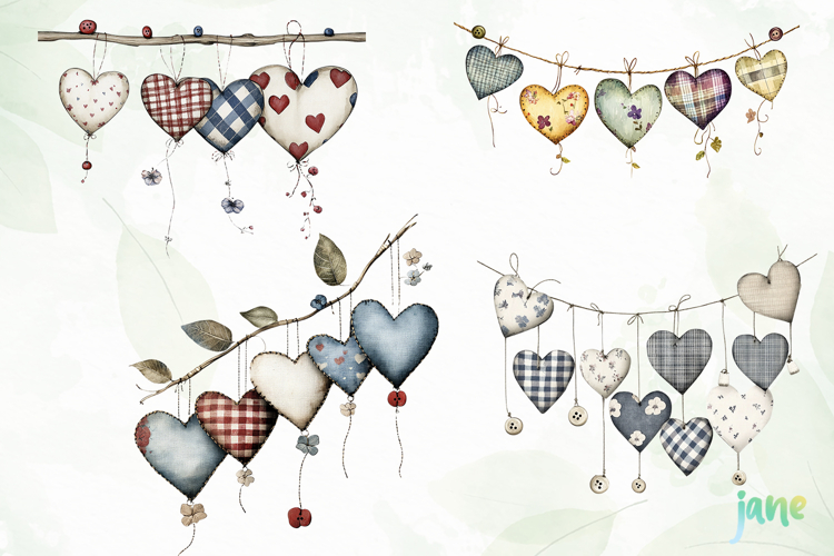 Rustic Hanging Hearts Clipart PNG