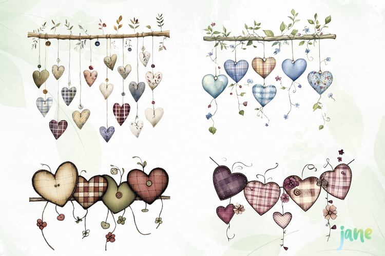 Rustic Hanging Hearts Clipart PNG
