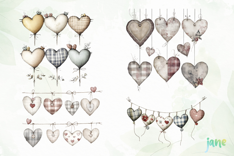 Rustic Hanging Hearts Clipart PNG