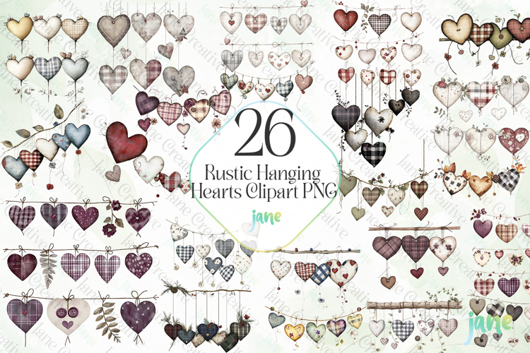 Rustic Hanging Hearts Clipart PNG