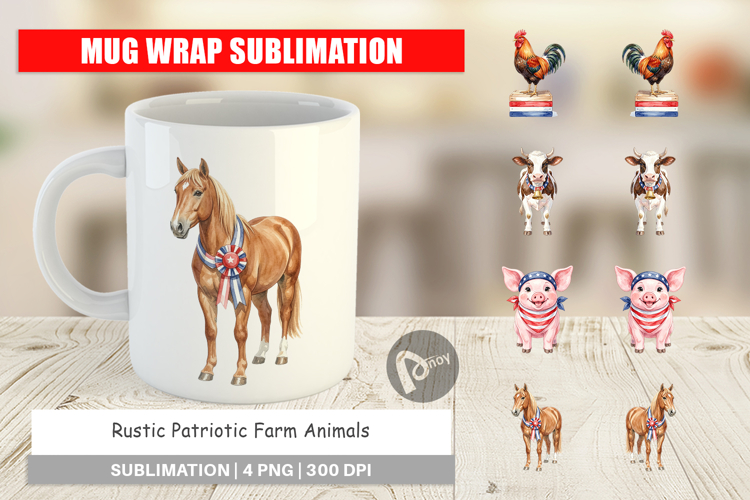 Rustic Patriotic Farm Animals Mug Wrap