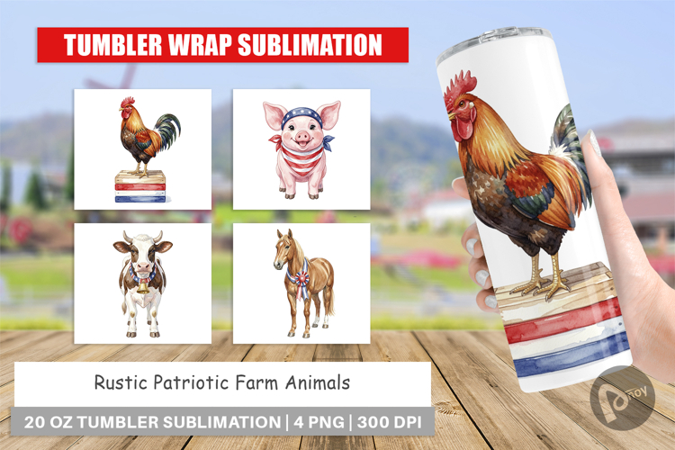 Rustic Patriotic Farm Animals Tumbler