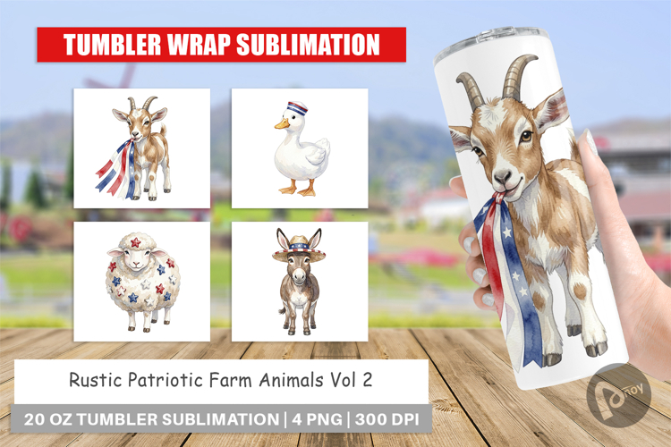 Rustic Patriotic Farm Animals Tumbler