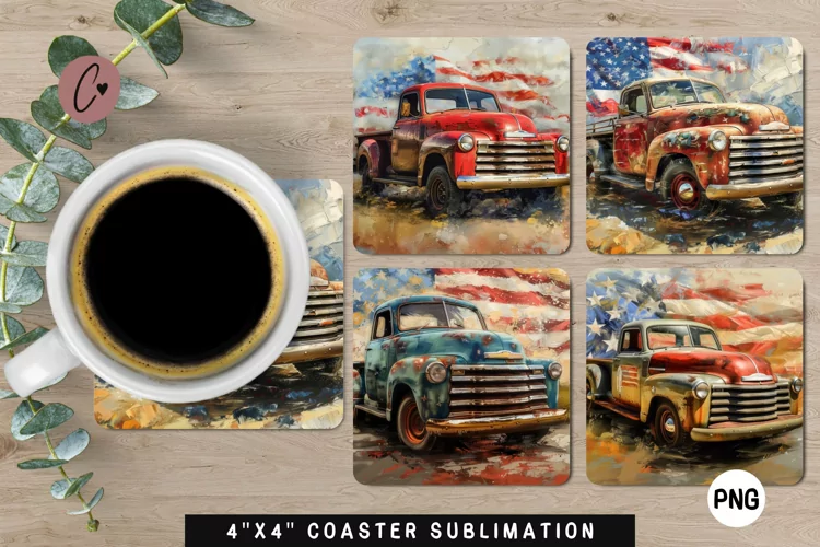 Patriotic Vintage Truck Coaster | 4th Of July Sublimation