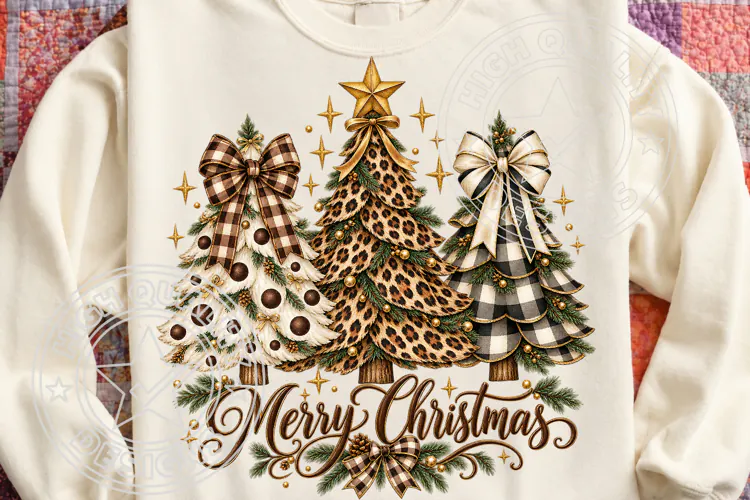 Rustic Plaid Leopard Christmas Trees PNG
