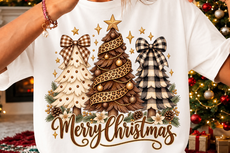 Rustic Plaid Leopard Christmas Trees PNG