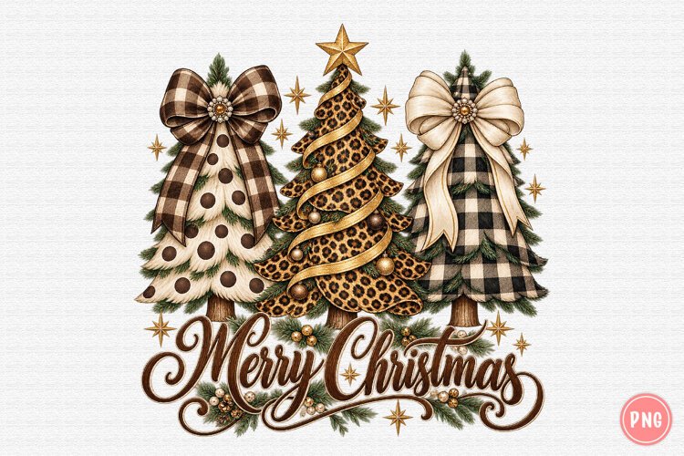 Merry Christmas Leopard Plaid Trees PNG | Rustic Farmhouse example image 1