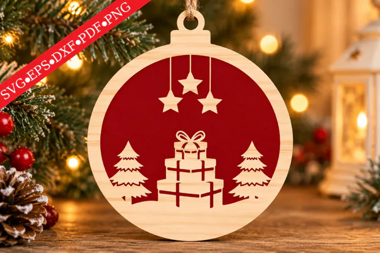 Rustic Red Christmas Ornament Scene SVG