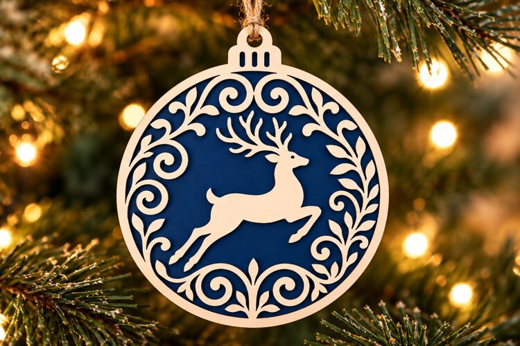 Rustic Reindeer Christmas Ornament SVG example image 1