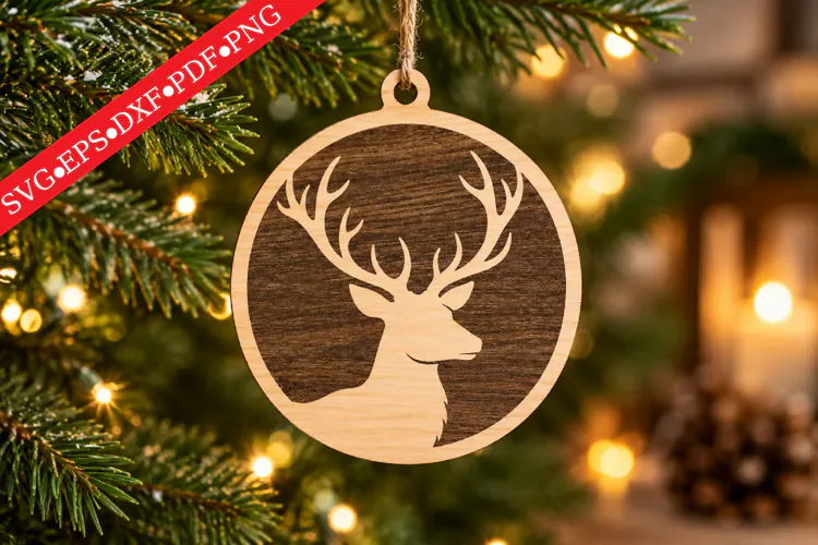 Rustic Stag Christmas Ornament SVG