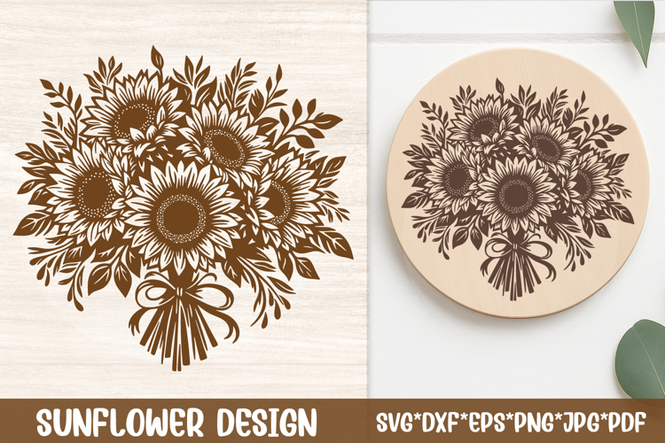 Sunflower Bouquet SVG | Rustic Floral Line Art Engraving