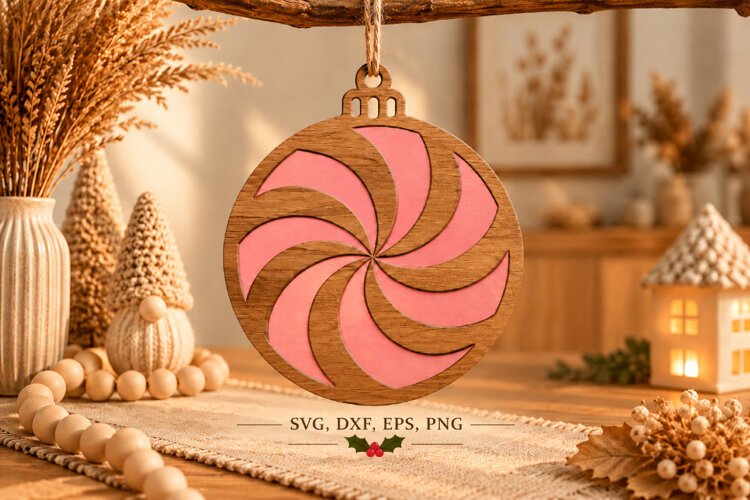 Rustic Swirl Wooden Christmas Ornament example image 1
