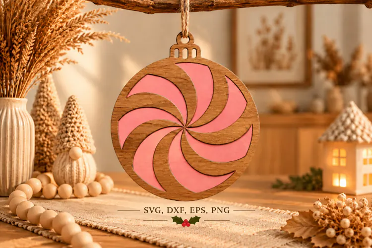 Rustic Swirl Wooden Christmas Ornament