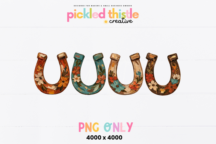 Western Boho Floral Horseshoe Digital Download