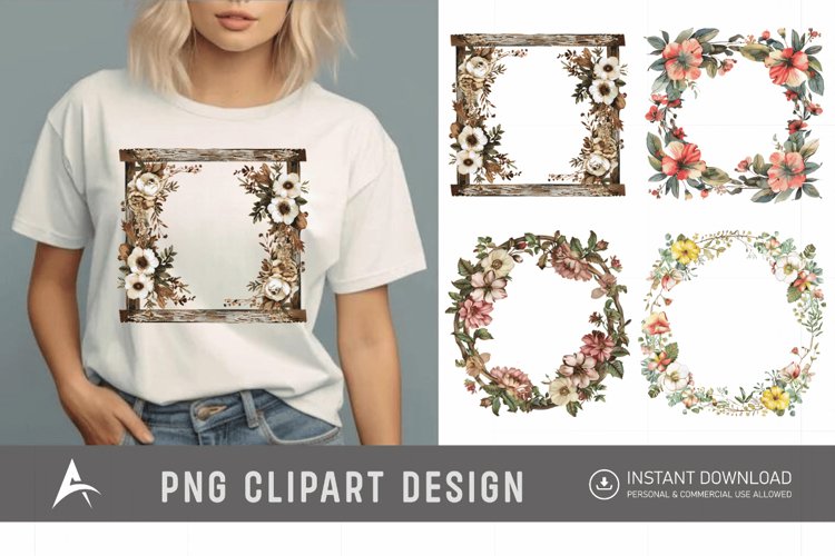 Watercolor Rustic Wooden Floral Frame Clipart