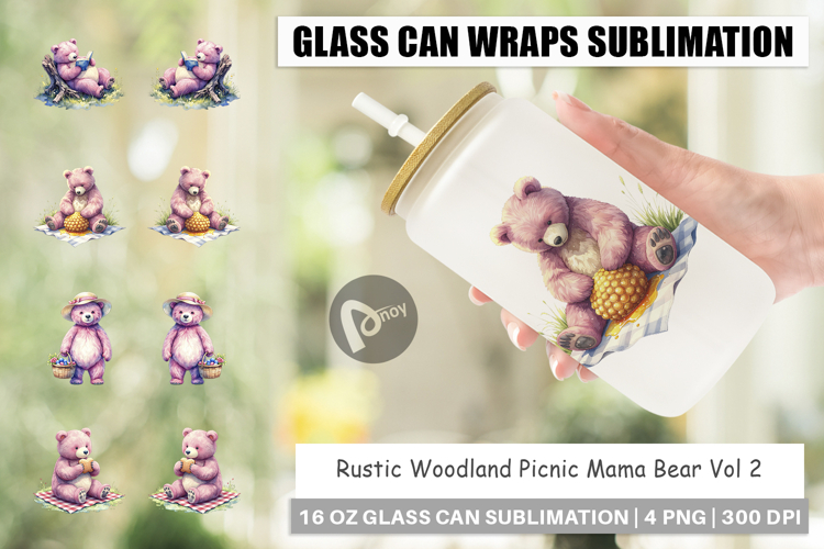 Woodland Picnic Mama Bear Glass Can