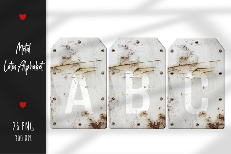 Rusty Metal Labels with Latin Alphabet