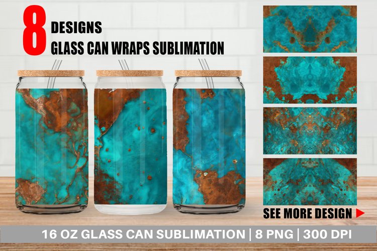 Rusty Teal Agate Texture Glass Can Wraps